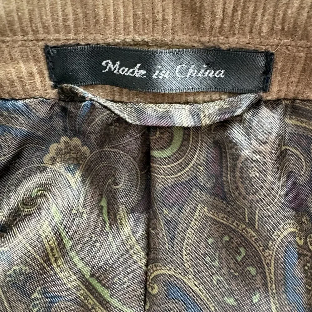 Lauren Ralph Lauren Men’s Tan Corduroy Blazer 46R Elbow Patches Paisley Lining - Picture 13 of 14